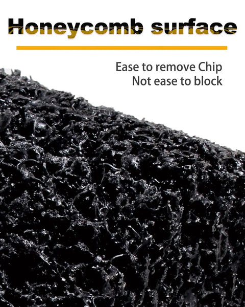 Honeycomb surface texture of abrasive drum wheel for paint and rust removal, close-up view, 40 grit, 4.5 inch by 4 inch.