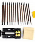 18-Piece Stone Carving Kit With Manganese Steel Chisels, Mini Vise Clamp, Beeswax, And Oxford Storage Bag for engraving.