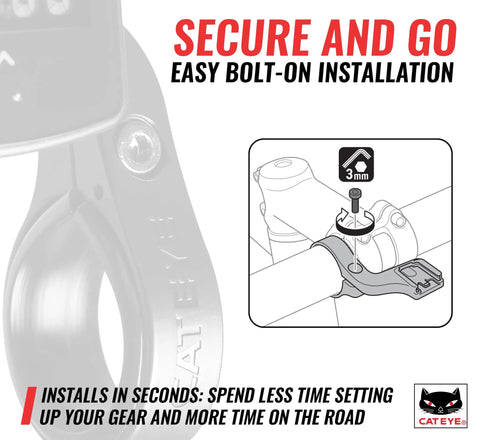 Out Front Bike Computer Bracket Bolt On Mount Front And Center Display installation diagram and close-up view