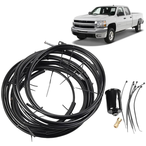 Heavy Duty Fuel Pump To Motor Line Replacement Kit FL-GM43C-V For Your Ride Boost Performance And Keep Your Engine Running Smooth Without Any Headaches Today. black fuel line kit with fittings and canister for pickup truck