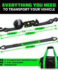 Heavy Duty 2 Inch By 8 Foot Car Tie Down Straps With J Hooks, 4 Pack for Trailers Haulers UTVs and Powersports, shown with bag