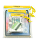 Clear Waterproof Dry Bags Set Of Three Pouches For Phone, Camera, Maps And Documents, Water Tight Frosted PVC Case With Yellow Straps