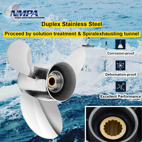 Boat Propeller For Yamaha Outboards 60 To 115 HP, Go To Upgrade Thirteen And A Half Inch By Fifteen Pitch, Right Hand Rotation, 3 Blades, Duplex Stainless Steel OEM Replacement For Yamaha 60 70 75 80 85 90 100 115 HP Motors
