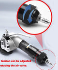 Close-up of air valve adjustment on Heavy Duty Pneumatic Steel Strapping Machine With Separate Tensioner And Sealer For 0.8-1.2mm Thickness Metal Bands Industrial Packaging Heavy Load Binding System Robust Power.