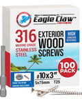 Box of 316 Marine Grade Stainless Steel Wood Screws 3 Inch 100 Pack with T25 Star Driver Bit for coastal decks.