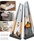 16 Inch Soft Close Drawer Slides, Side Mount, 3 Fold Full Extension, Heavy Duty Ball Bearing Glides, 100 LB Capacity, Quiet Smooth Close For Kitchen Cabinets, Durable DIY Friendly Rails installed on cabinet drawers