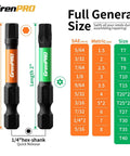 GrenPRO screwdriver bit set, two 2-inch hex-shank bits orange and green, magnetic S2 steel, SAE/Metric sizes