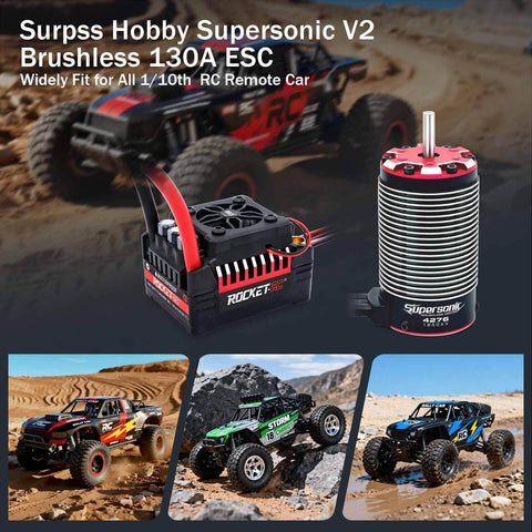 Supersonic V2 130A Beefed Up Brushless ESC with Overheat Protection for one eighth scale RC cars and monster trucks.