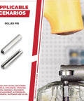 295 Piece Stainless Steel Roll Pin Kit With Spring Dowels, Slotted Tension Pins, And Split Expansion Pins, M1.5 To M6 Sizes, 14 Types, Corrosion-Resistant For Secure Fastening And Quick No Fuss Assembly image showing two roller pins and application scenario.