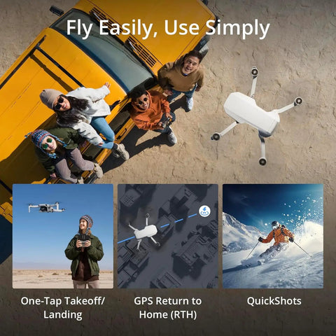Ultra Portable 4K Drone With Camera For Beginners, 3 Axis Gimbal, FPV Transmission flying above group, easy controls.