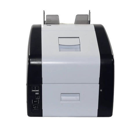 Rear view of Multi Currency Bill Counter With Dual Pocket Sorter For USD And EUR Counts Mixed Denominations Money Counter