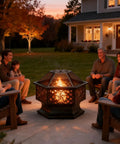 Hexagon 28 Inch Wood Burning Fire Pit with Spark Screen and Poker for Outdoor Fun in the Backyard, Patio, Garden, Camping and Picnics