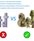 Comparison of bolts without and with nylon lock nuts; Galvanized Carriage Bolts with Large Washer Assortment Kit on right