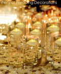 12 Pack LED Floating Candles 3 Inch Flameless Plastic Tea Lights for Bathtub Pool and Vase Centerpiece, glowing in tall glasses