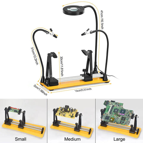 Soldering Circuit Board Holder With 360 Degree Adjustable Flip And 5X Magnifying Gooseneck Arms For Easy Stable Repairs At The Soldering Station Today