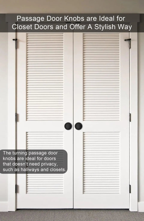 Matte Black Passage Door Knobs Set For Hallways And Closets No Locking Interior Door Handles on white louvered doors.