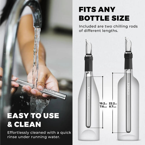 Person rinsing stainless chill rod from Wine Chiller Set With Chill Rods Foil Cutter Stopper Ebook And Drip Free Pourer Premium 7in1