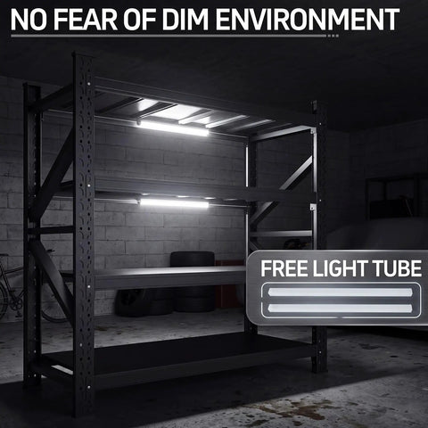 60 Inch Wide Heavy Duty Garage Shelving Rack With 5000 Lb Capacity, Industrial 4 Tier Storage Unit, Magnetic LED Light Bars