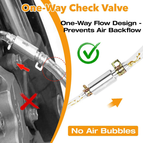 Image showing the Air Free Universal Brake Bleeder Hose Kit With No Air Backflow One Way Valve For Quick Bleed Of Car And Motorcycle Clutch Systems 6mm Line Fits DOT3 DOT4 DOT5 1 Hydraulic Fluids Everyday Use with one-way valve.