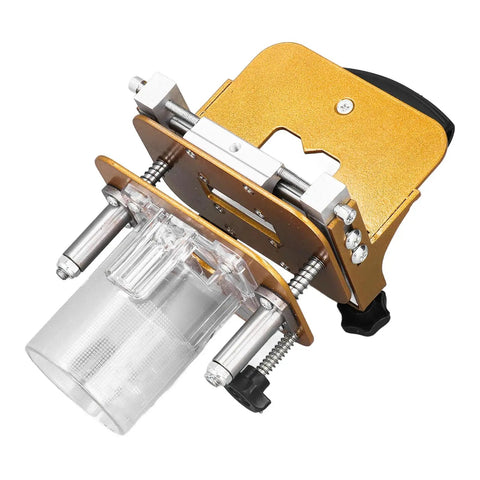 Professional Adjustable Mortising Jig And Sturdy Stainless Steel Slotting Guide Precision Wood Router Positioner top view with clear dust cover.