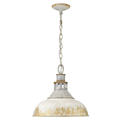 Kinsley Pendant Light in aged galvanized steel with chain, for farmhouse and rustic kitchen island ceiling fixture pendant lighting.