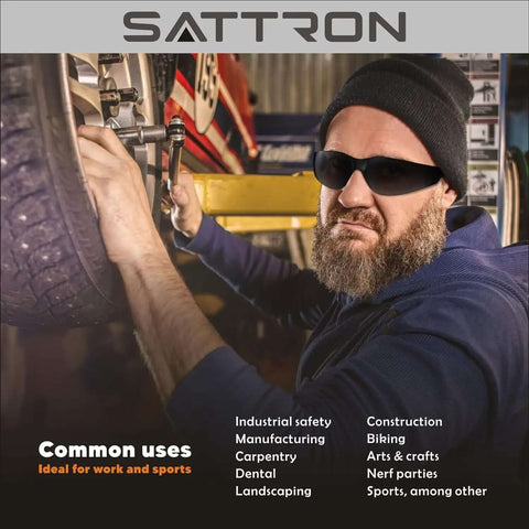 Man wearing 50 Pack Tinted Safety Glasses With Scratch And Impact Resistance Dark UV Protective Lenses for construction work