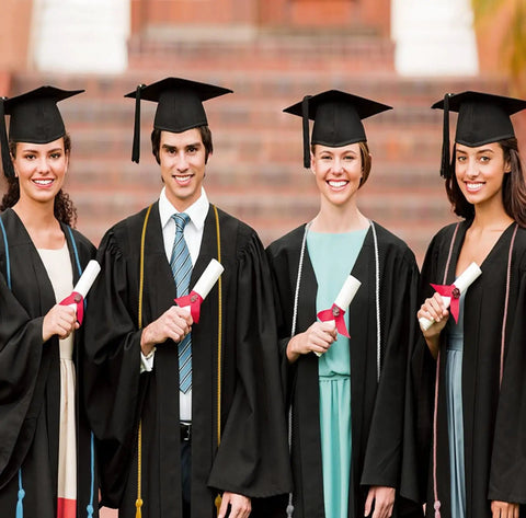 Graduates wearing 67 Inch Gold Graduation Honor Cord With Tassels, Double Braided Academic Rope For Bachelor, Master And Doctoral Gowns