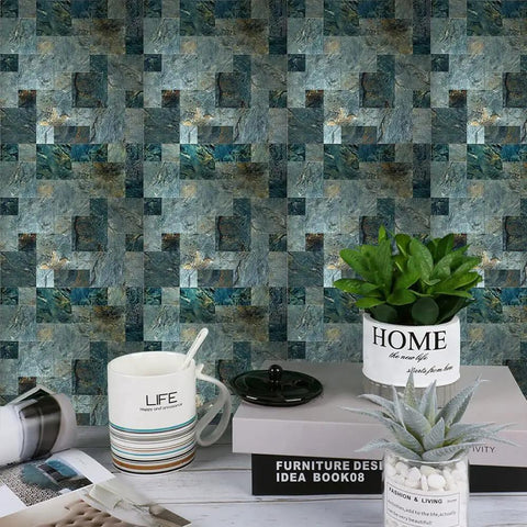 Peel And Stick Metal Backsplash Tiles For Kitchen Walls, Slick Self Adhesive Aluminum Mosaic Sticker, 10 Sheets, Dark Gray Print