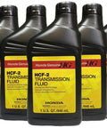 Five bottles of Honda HCF-2 Transmission Fluid for second-gen CVT, 1 quart size, displayed side by side