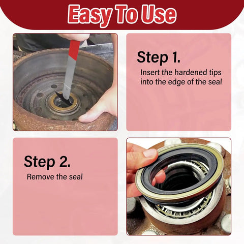 Oil Seal Puller Tool With Dual Hook Tips For Auto Seals in use for seal removal on car part
