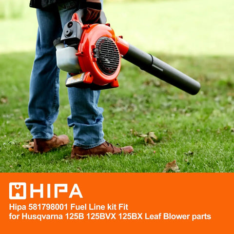 Person holding orange leaf blower equipped with Fuel Line Kit Replacement For Husqvarna 125B 125BVX 125BX Leaf Blower Includes 581798001 545081841