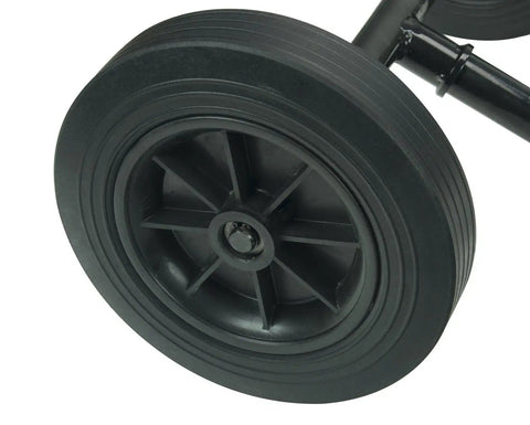 Close-up of 5-inch wheel on Model 32 Transporter For RIDGID 300 Pipe Threading Machine And Power Drive Heavy Duty Rubber Tired Cart