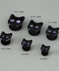 Black Cat Ear Gauges 5/8 Inch Stainless Steel Ear Tunnels With Dope Cartoon Cat Design And Purple Eyes For Standout Piercings