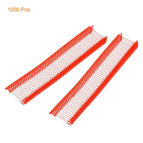 Snag These Badass Plastic Label Barbs That Slap Right Onto Garments And Gear Zero Fuss Threading Works Awesome With All Standard Label Guns Comes In A Bulk Pack Of 1000 Red Pieces, showing two strips of 1000 red plastic label barbs.