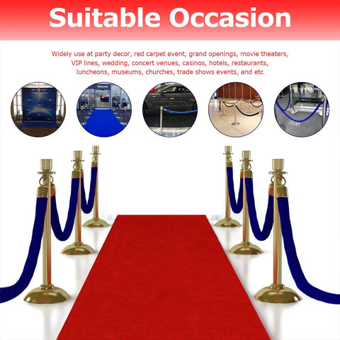 Four Pack Blue Velvet Stanchion Ropes 5 Feet Long With Gold Clasps Ideal For Crowd Control Queues, Party Events, Red Carpet Setups