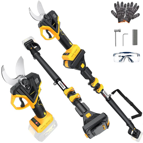 2-In-1 Electric Pruning Shears For 20V Max Battery Cordless Pole Pruner With 1.6-Inch Cutting Diameter, shown with accessories