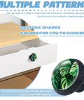 Crystal Turtle Back Cabinet Knob Set Four Pack Glass Drawer Pulls Dope Bamboo Mushroom Style With Durable Plastic Base shown on white drawer