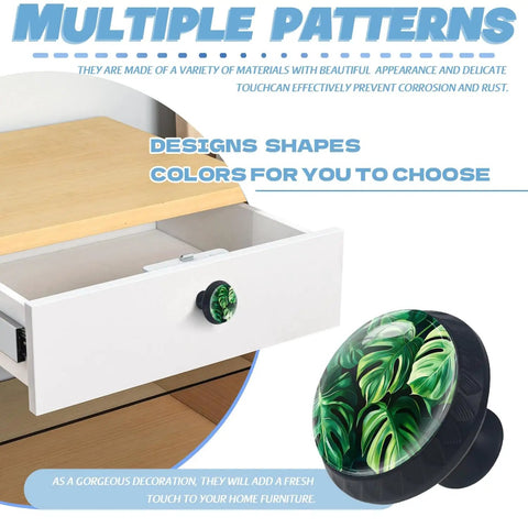 Crystal Turtle Back Cabinet Knob Set Four Pack Glass Drawer Pulls Dope Bamboo Mushroom Style With Durable Plastic Base shown on white drawer