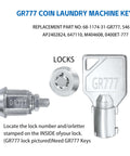 Key Set For Speed Queen Commercial Washers And Dryers, GR777 GR800 GR888 GR100 GR999 Compatible Laundry Machine Keys, close-up view