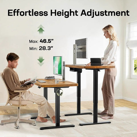 Marsail 48 X 30 Electric Standing Desk With One Piece Thickened Desktop, height adjustable showcasing max 46.5" and min 28.3".