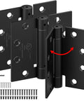 3 Pack Self-Closing Door Hinges, 4.5 Inch Spring Hinges With Adjustable Tension, Square Corner, Black UL Listed with screws