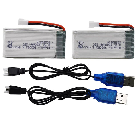 Beefed Up 2 Pack 3.7V 1200mAh LiPo Batteries With MX2.0 Plug And Cables For Syma X5SW X5SC RC Quadcopter Drone, 25C Continuous Discharge