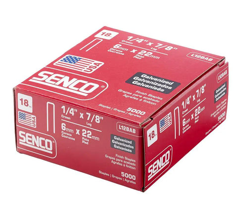 18 Gauge 1/4 Inch Crown Finish Staples 7/8 Inch Galvanized For Cabinets And Trim, 5,000 Per Box, packaging view
