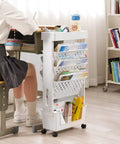 White Rolling Office Paper Organizer With Mobile Book Cart, Document Folder Storage, Pen Holder, Slim Rolling Storage Cart For Office, Dorm, Classroom Or Nursery, Lockable Wheels For Secure When Parked