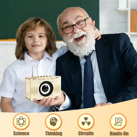 Child and older man holding Hands On Radio Kit For Kids And Teens Ages 6 To 15 Learn Circuit Engineering With A DIY Electronics Project