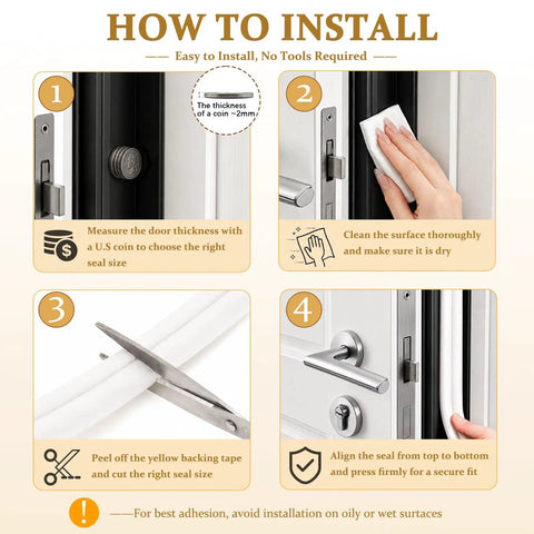 Installation guide for 32 Foot Self Adhesive Foam Weather Stripping For Doors And Windows D Shape Draft Stopper Tape.