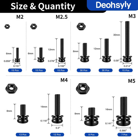 Top Shelf Pro Stash 641 Piece Metric Machine Screws And Bolts Assortment Kit featuring M2 M2.5 M3 M4 M5 sizes, black oxide bolts and nuts.