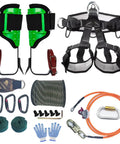Pro Grade Tree Climbing Kit With Spikes And Adjustable Straps, Steel Core Flip Line, Carabiners, Rope Bag, Gloves, Green