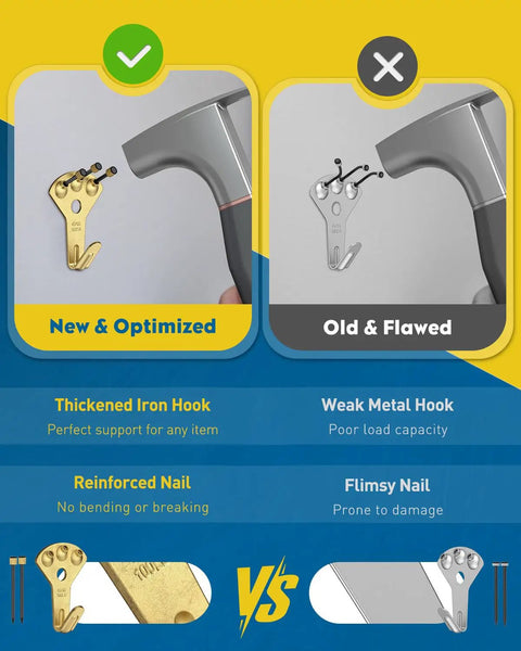 Heavy Duty Picture Hanging Hooks Set Gold Wall Mount Hardware Kit Thick Iron Build Supports Heavy Frames Mirrors Shelves Usa Built Rigged To Last No Sweat Install Killer Strength Holding Power