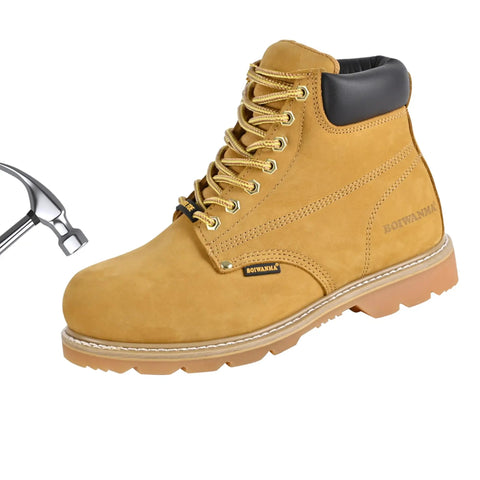 Rugged Leather Steel Toe Work Boots For Men, Oil And Slip Resistant, Heat Shield, Electrical Hazard Safe, Heavy Duty Industrial And Construction Safety Footwear, Wide Width, Size US 10.5W